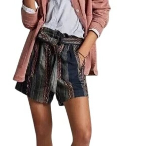 Anthropologie Pants - Anthropologie Lynnie Navy Stripe Belted Shorts